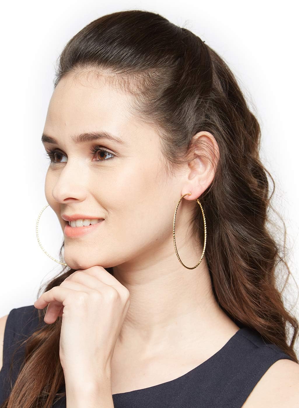 Accessher Gold Color Brass Material Hoop Earrings