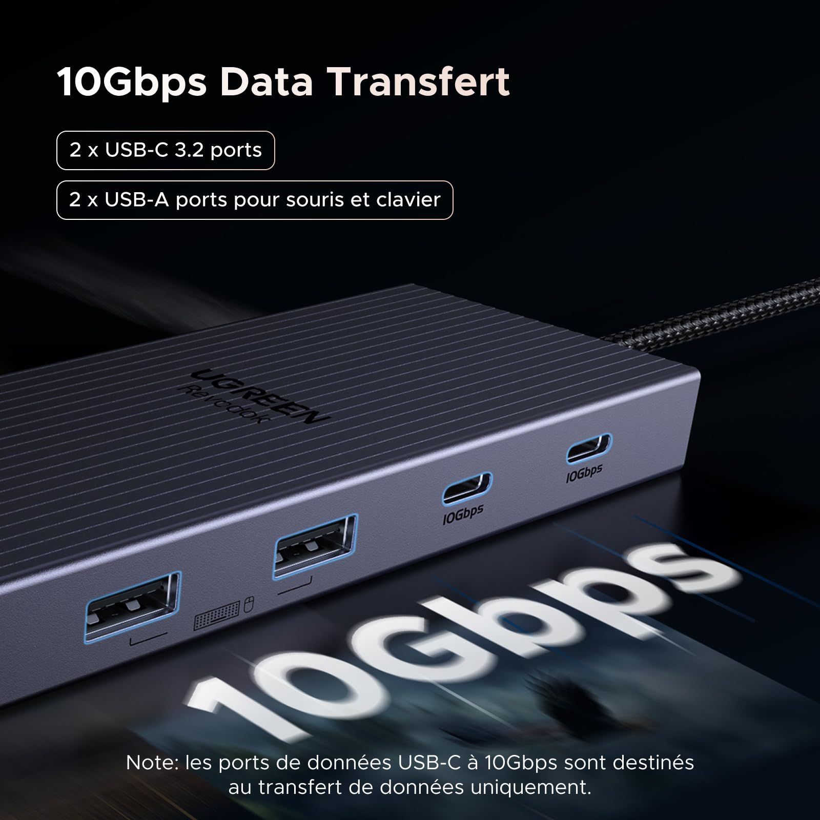 UGREEN Revodok Pro 3121 Hub USB C Double HDMI 4K60Hz et DisplayPort 4K120Hz 12 en 1 Docking Station USB C Triple Affichage avec 10Gbps Data Ports PD 100W Adaptateur Ethernet Lecteur Carte SD TF 3.5mm