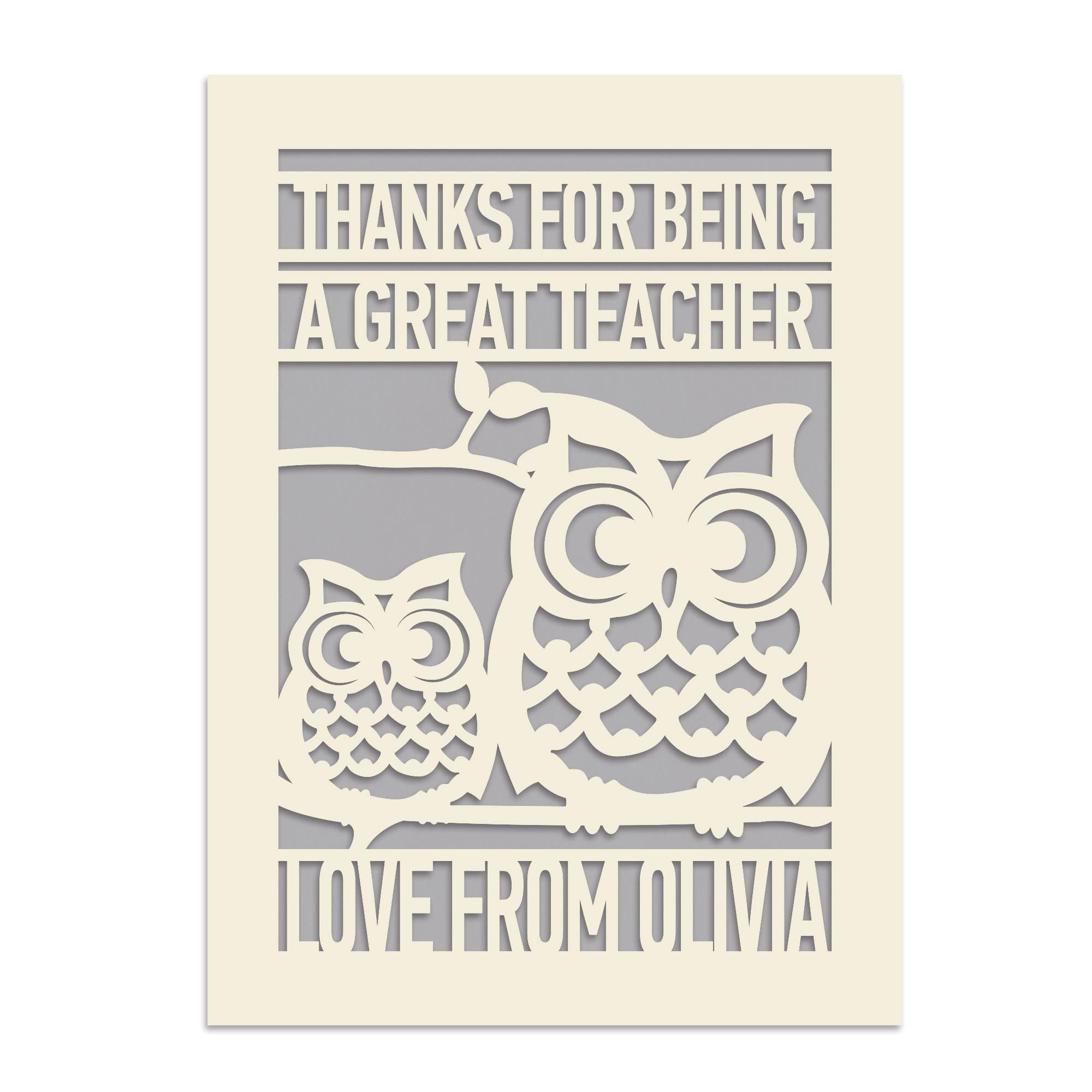 Personalised Teacher Thank You Card Custom Gift for Teacher Nursery Assistant Tutor Professor Mentor Laser Paper Cut Appreciation Gift Graduation Retirement with Envelope (Grey)