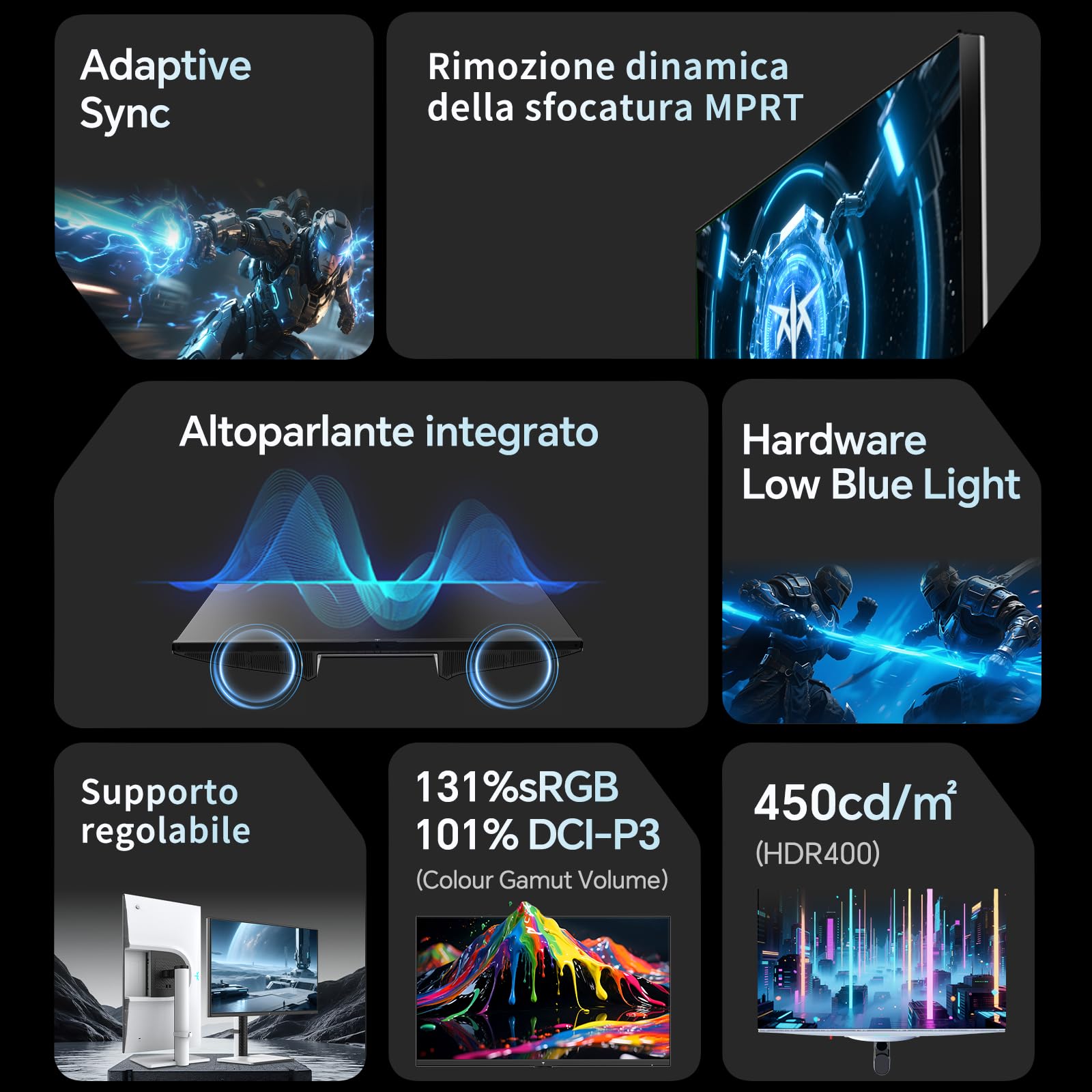 KTC Monitor 27 Pollici | 2K@200Hz | | Altoparlanti Integrati | Fast IPS Panel | Tempo Risposta 1ms (MPRT) | Luminosità 450 cd/m², HDR400 | Adaptive Sync | 131% sRGB, 97% DCI-P3, ΔE＜2 | Bianco