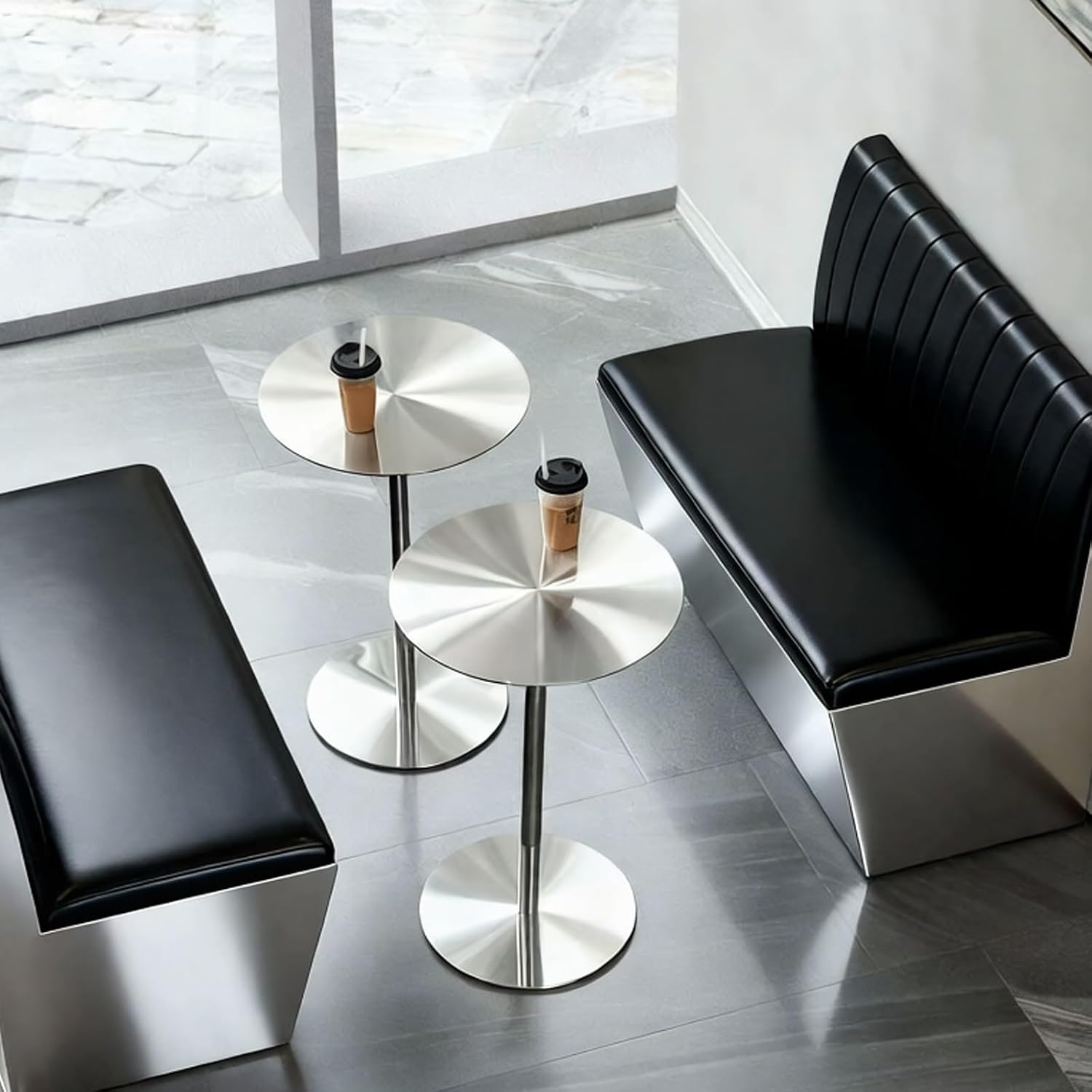 Modern Stainless Steel Round Dining Table,Living Room Side Table,for Dining,Bar Pub,Cafes,Cocktail Breakfast Desk(Round,50cm/19.6in)