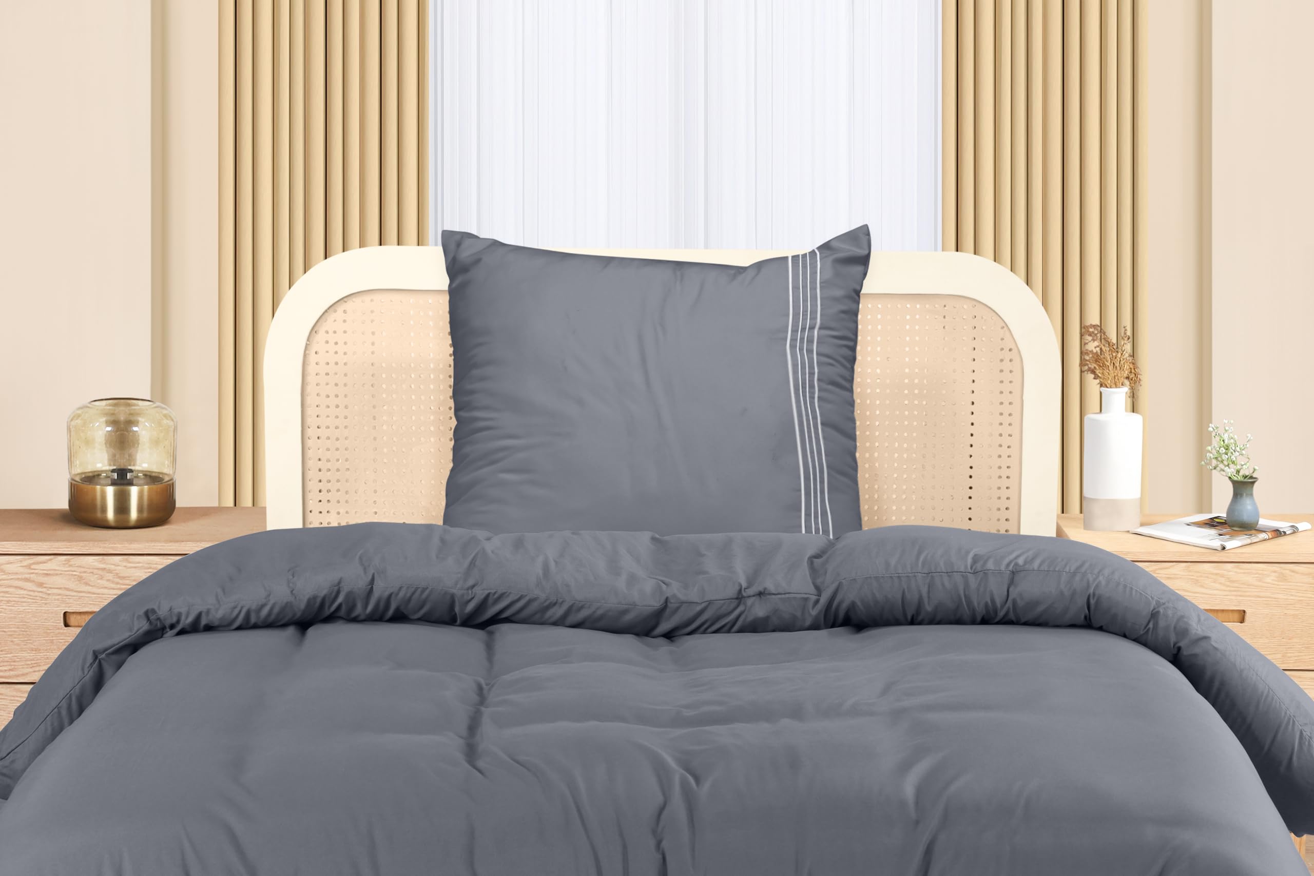 Utopia Bedding Copripiumino Singolo - Copripiumino In Microfibra Di Poliestere 135x200cm + Federa Ricamata 80x80cm – Grigio
