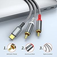 Vista 4 de Cable de audio USB C a 2 RCA, 6.6 pies tipo C a RCA macho a macho y RCA Splitter RCA 2RCA Jack Cable de audio USB-C para teléfono, tableta, cine