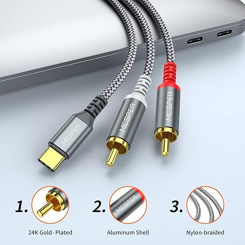 Miniatura 4 de Cable de audio USB C a 2 RCA, 6.6 pies tipo C a RCA macho a macho y RCA Splitter RCA 2RCA Jack Cable de audio USB-C para teléfono, tableta, cine en