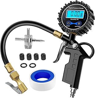 Nilight 50026R Digital Tire Inflator Pressure Gauge,250 PSI Air Chuck and Compressor Accessories Heavy Duty with Rubber Hose and Quick Connect Coupler for 0.1 Display Resolution,2 Year Warranty