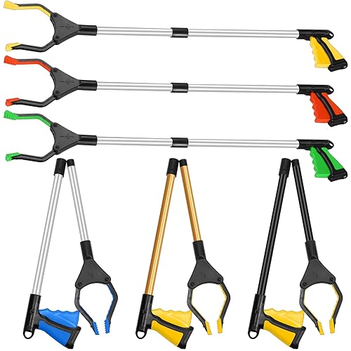 6 piezas de herramientas de agarre para personas mayores de 32 pulgadas, plegable, recogedor de basura con mandíbula giratoria, herramienta de ayuda