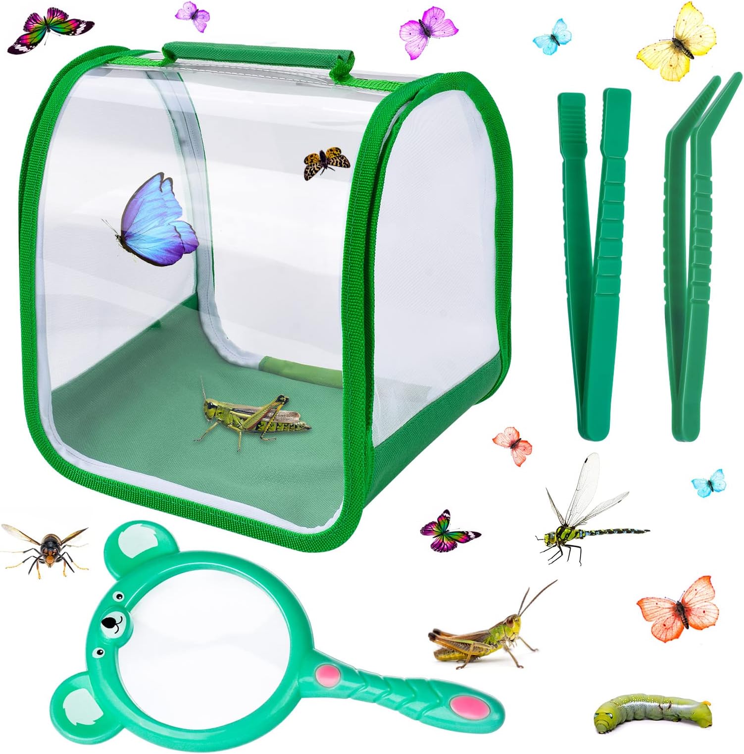 Butterfly Growing Kit for Kids for Outdoor Explorer, Bug Collection Kit Insect Catcher with Magnifying Glass, Critter Case, Tweezers for Boys and Girls
