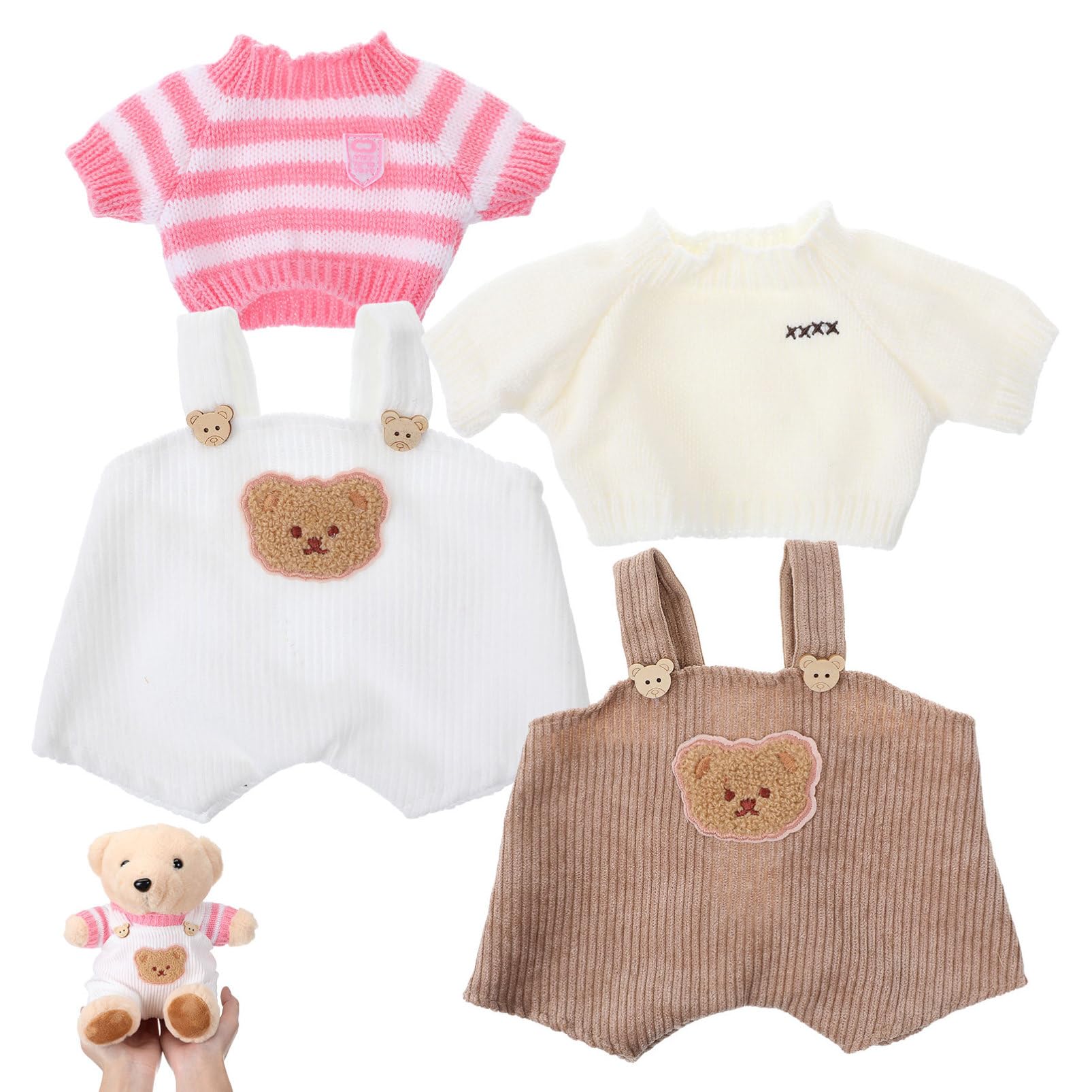 BESTonZON 2 juegos de ropa de muñeca para oso de 30 cm: ropa de peluche para animales - trajes de muñeca de peluche incluyen pantalones con tirantes y suéter