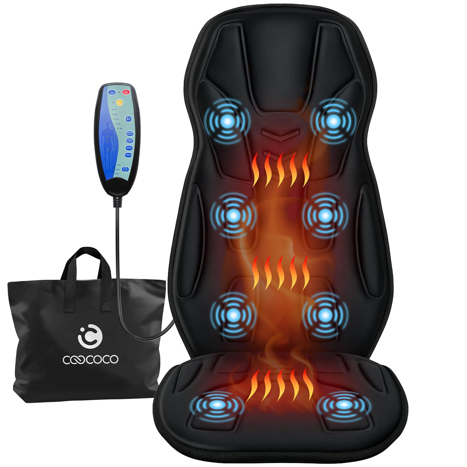 CooCoCo Vibration Back Massager with Heat, Christmas Birthday Gifts for Men Dad Husband Mom Women, Massage Chair Pad with 8 Vibrating Motors & 2 Levels Heat, Heated Seat Cushion for Home Office Use