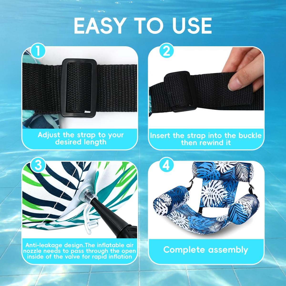 Poolsessel für Erwachsene 2er Set Aufblasbare Poolliege mit Rückenlehne Schwimmsessel für Pool Erwachsene Wassersessel Pool Liegestuhl Aufblasbarer Sessel für Pool Blau & Grün