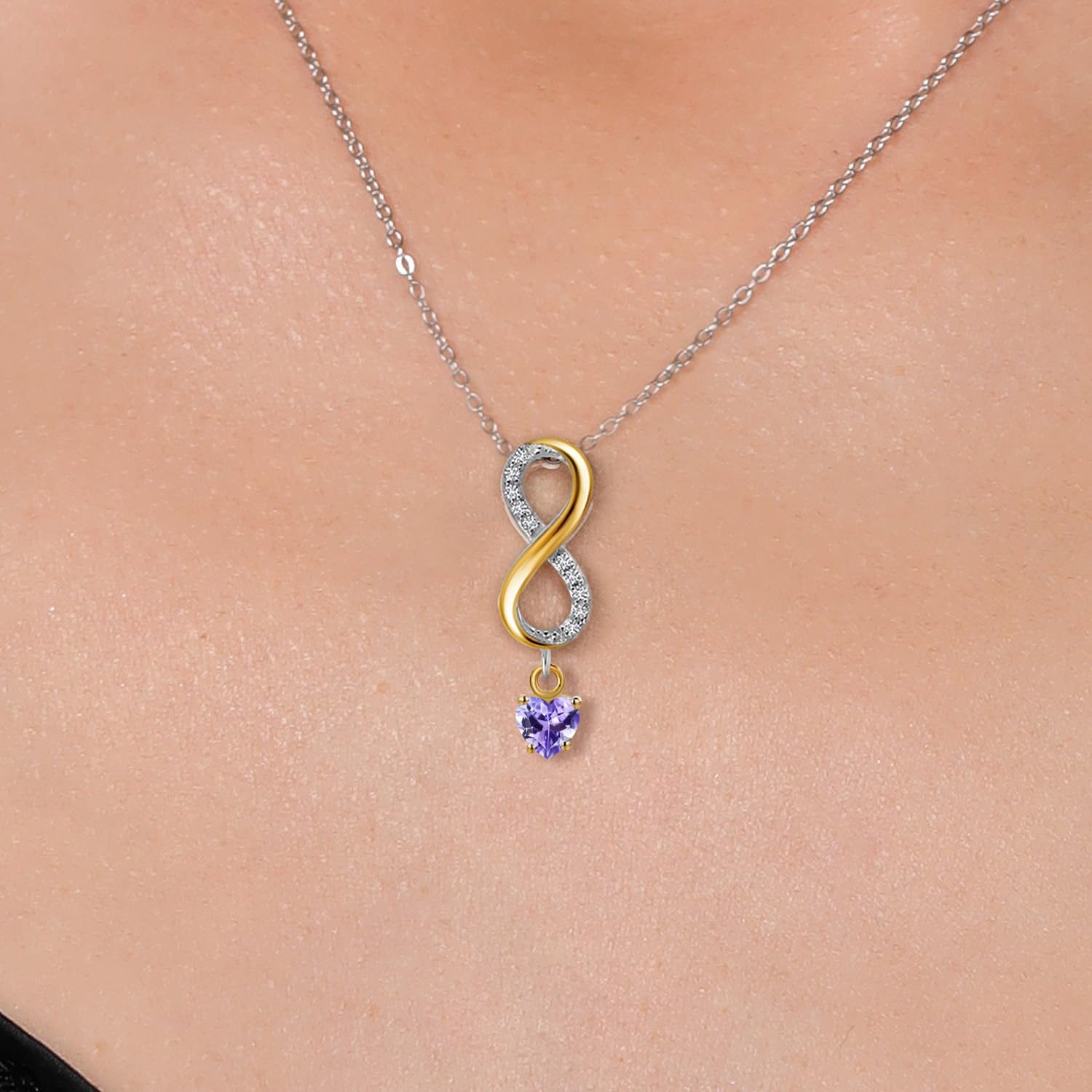 Gem Stone King 925 Silver and 10K Yellow Gold Blue Tanzanite and Lab Grown Diamond Pendant Necklace for Women | 0.54 Cttw | Gemstone December Birthstone | Heart Shape 4MM | With 18 Inch Silver Chain - Image 3