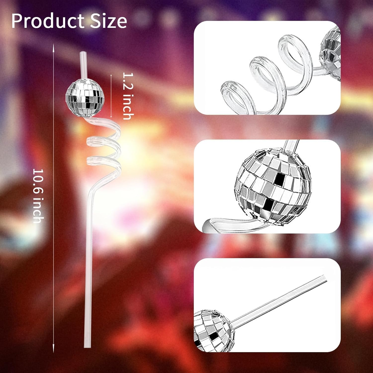 12 PCS Disco Ball Straws Disco Party Decorations Glitter Mirror Disco Ball Straws Plastic Straws for 1970s Retro Disco Party Wedding Birthday Party Decorations - Image 2