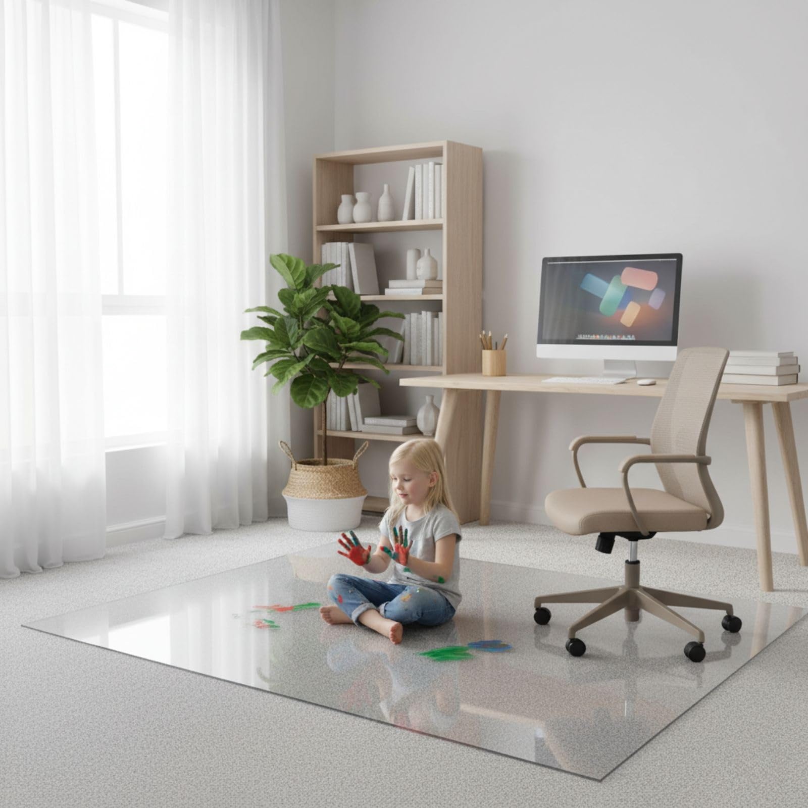 Protector De Suelo Transparente para Parquet，Alfombrilla para Silla para Suelos Duros, Base para Silla De Oficina Resistente A Los Arañazos, Tapete 1.5mm Grosor Antideslizante(60cm x 170cm)