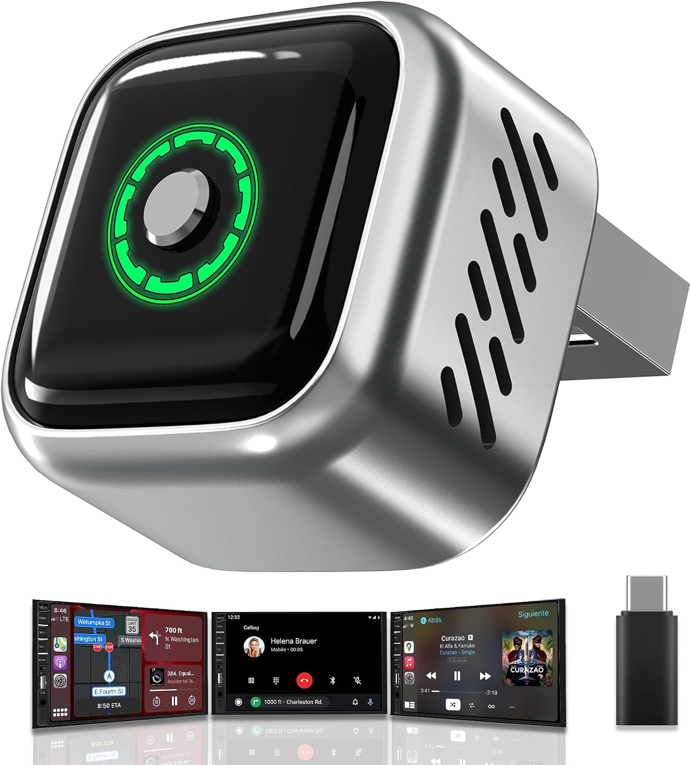 2026 Upgraded Wireless CarPlay Adapter with Buttons for Privacy Call & Two-Phone Fast Switch, Aluminum Cooling, Dual-Band WiFi, Mini Cable-Free, Compatible with Apple CarPlay & Android Auto, Gray
