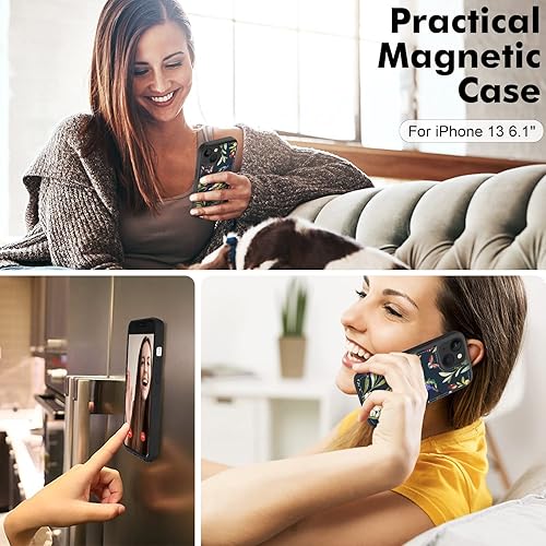 Miniatura 6 de CASEOWL Funda de piel vegana floral compatible con iPhone 13, magnética, desmontable, delgada, funda protectora de TPU para iPhone 13, diseño de