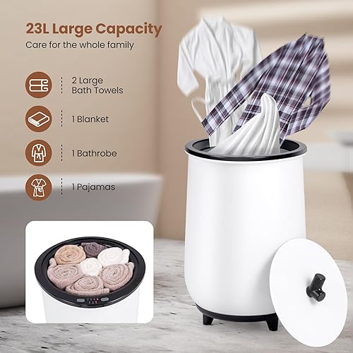 Miniatura 5 de Tangkula Calentador de toallas, calentador de toallas grande de lujo de 23 litros con soporte de disco fragante, calentador de baño certificado ETL