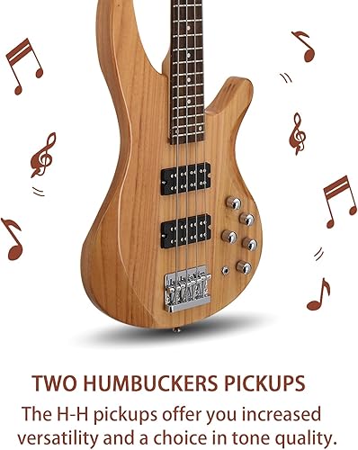 Miniatura 4 de Ktaxon Bajo eléctrico de 4 cuerdas, tamaño completo estándar diestro palisandro diapasón kit principiante con llave de cable (natural mejorado)
