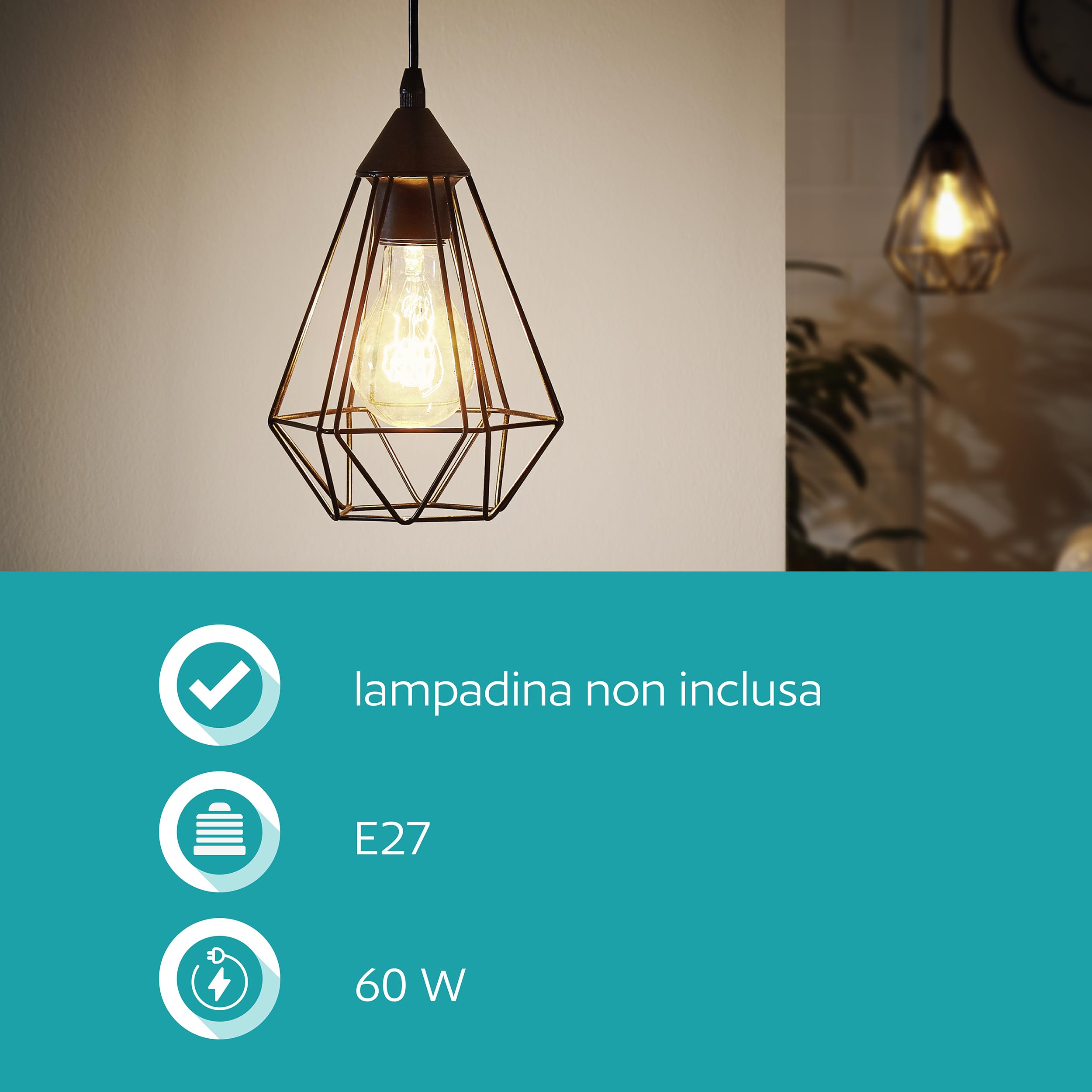 Eglo Lampada a sospensione Tarbes - punto luce vintage in stile retrò, acciaio e plastica, nero, E27, diametro 17,5 cm