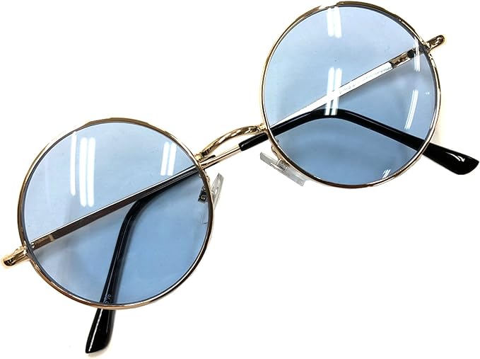 Amazon Repido リピード サングラス 眼鏡 伊達メガネ メガネ メンズ レディース ユニセックス クラシック 丸メガネ ゴールド L ブルー Free サングラス 通販