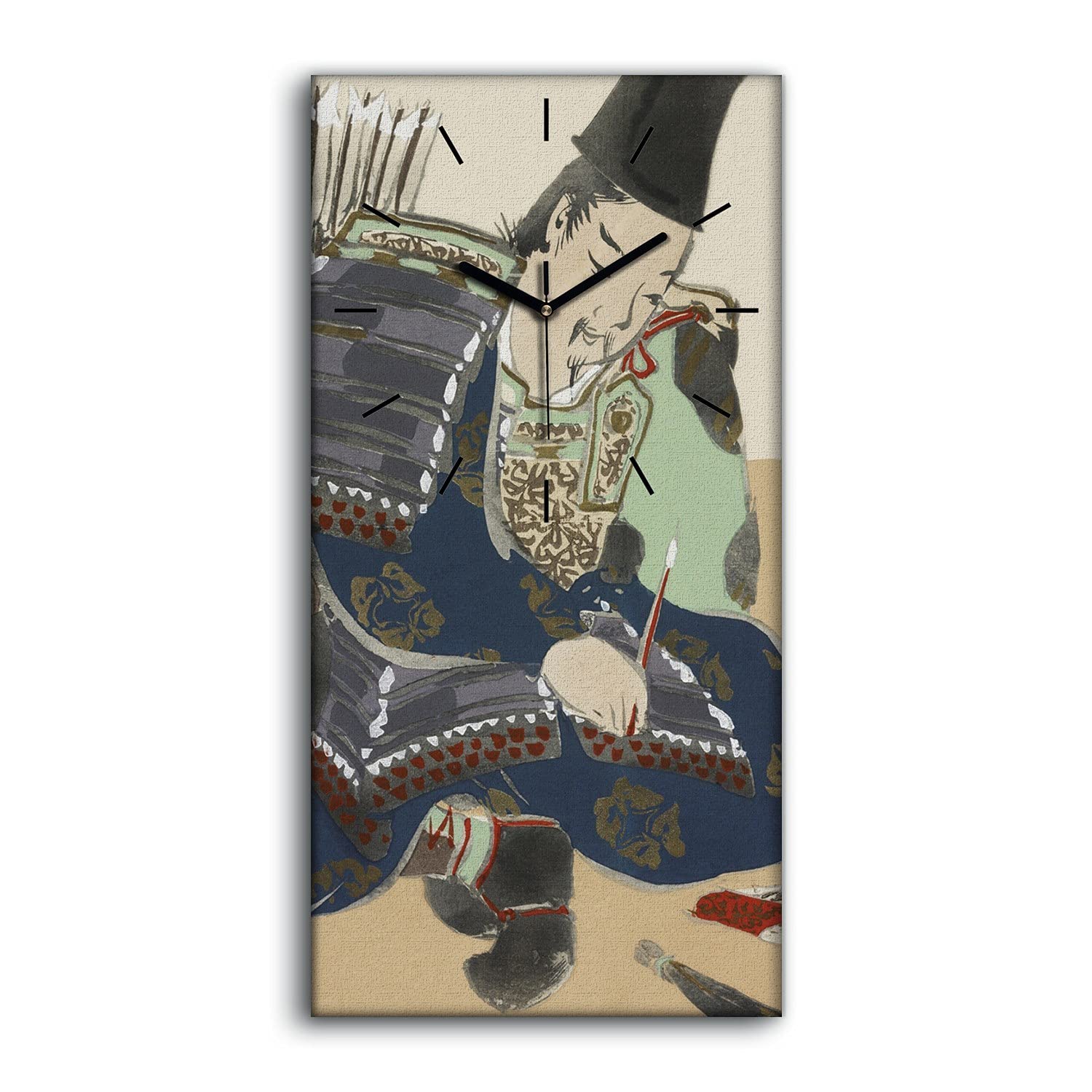 Horloge sur toile homme samourai 30x60cm tableau moderne silencieux noir