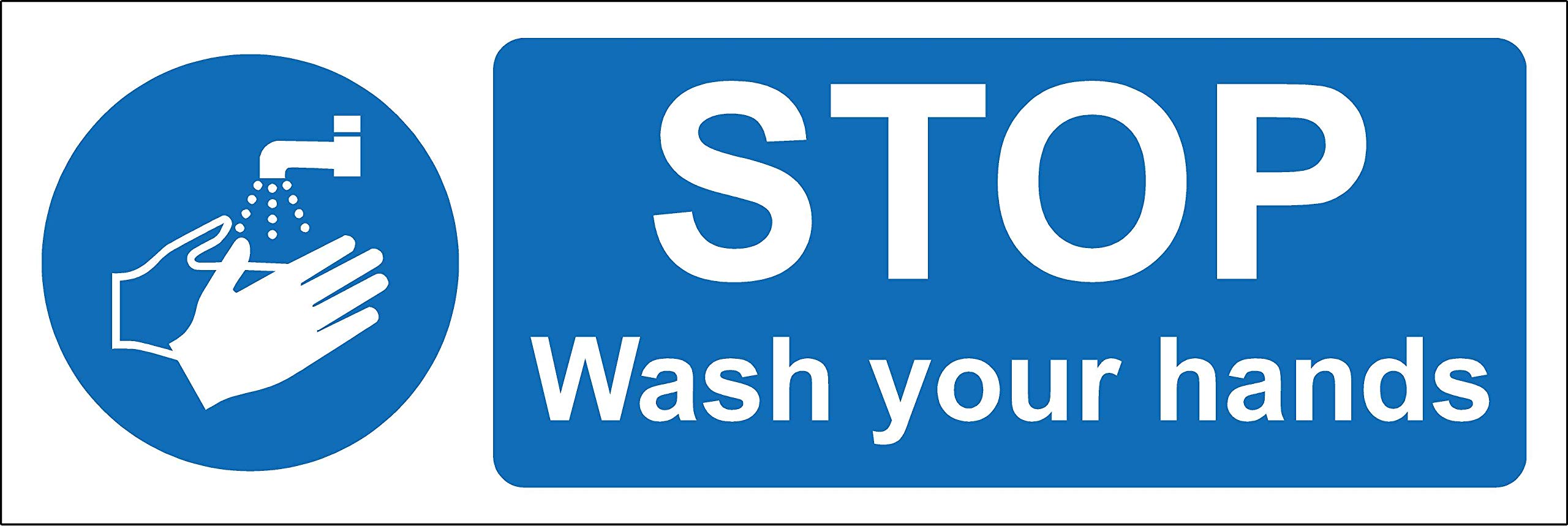 Stop wash your hands kitchen catering safety sign - 1.2mm Rigid plastic 200mm x 66mm
