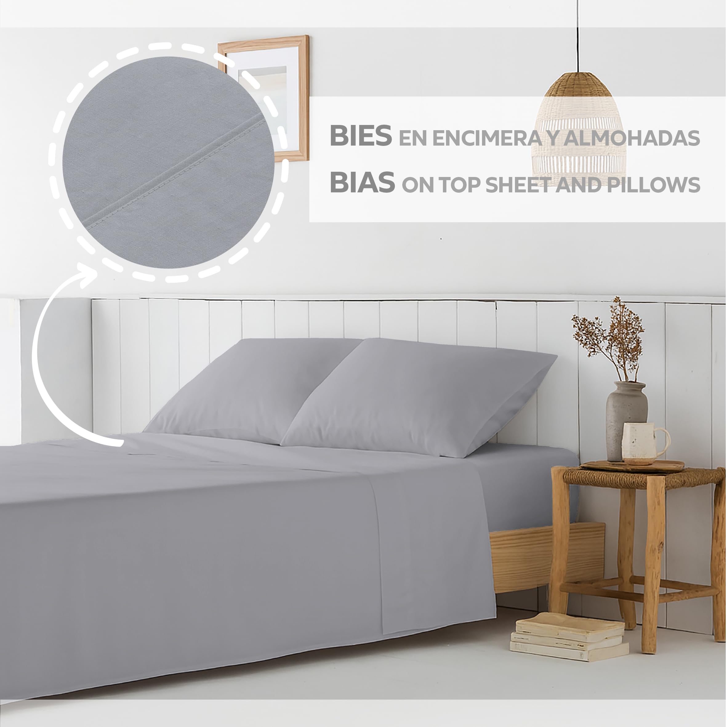 Easycosy - Zestaw prześcieradeł 4 szt. - łóżko 150 (150 x 200 cm) - prześcieradło wierzchnie, dopasowane prześcieradło z gumką i 2 poszewki na poduszkę 50x75 cm, jasnoszary (szczotkowana mikrofibra)