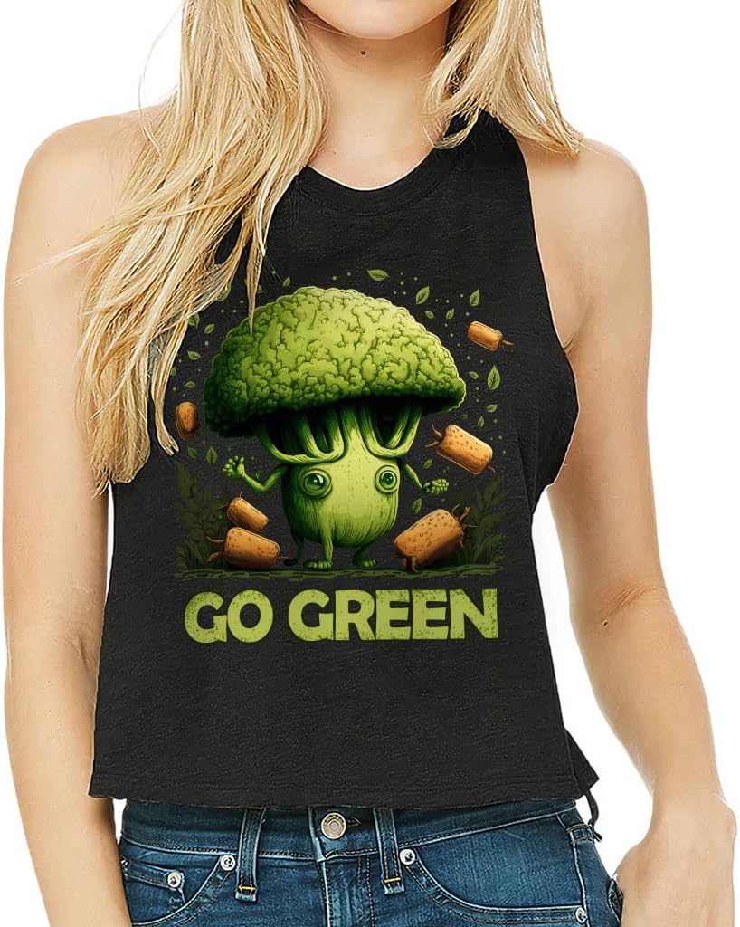 Go Green Racerback Cropped Tank - Funny Women's Tank - Vegetarian Tank Top