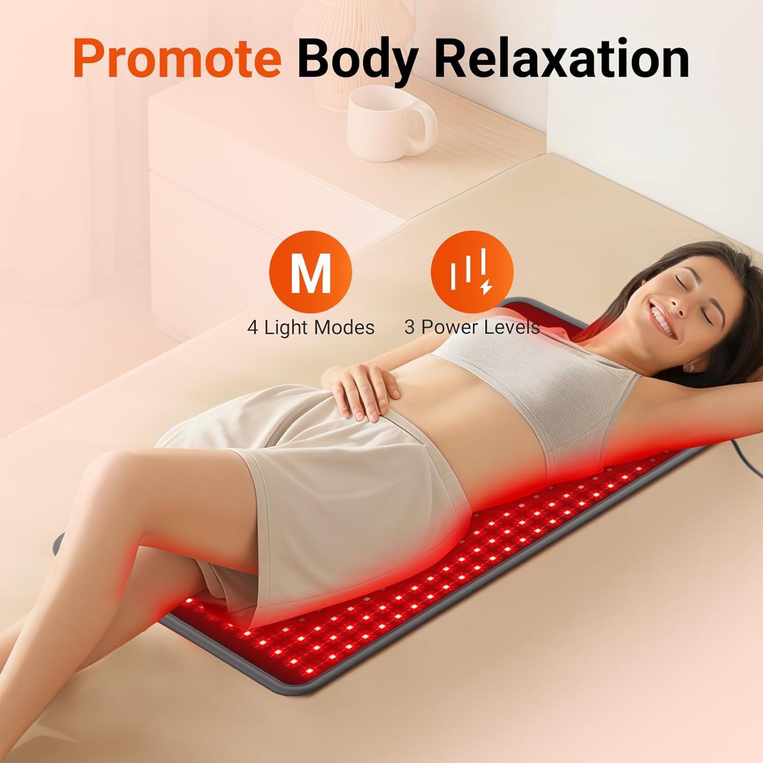 Comfytemp 33'' x 17'' Red Light Therapy Mat for Body, 480 LEDs FSA Eligible HSA Near Infrared Light Therapy Pad, 660nm & 850nm Light Blanket for Back Belly Knee Joints Muscle, 65W - Image 4