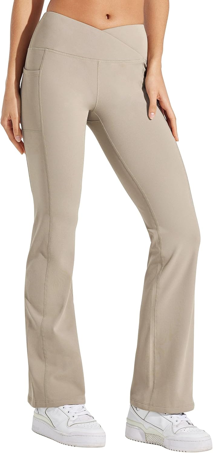 Willit Women's Fleece Lined Pants Yoga Crossover Leggings Bootcut Thermal Winter Pants Flare Leggings Water Resistant - Image 2