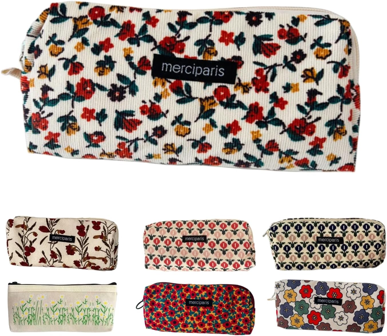 Flower Prints Pencil Pen Pouch Purse Bag Cosmetic Case Organizer Soft Cotton Canvas (D)