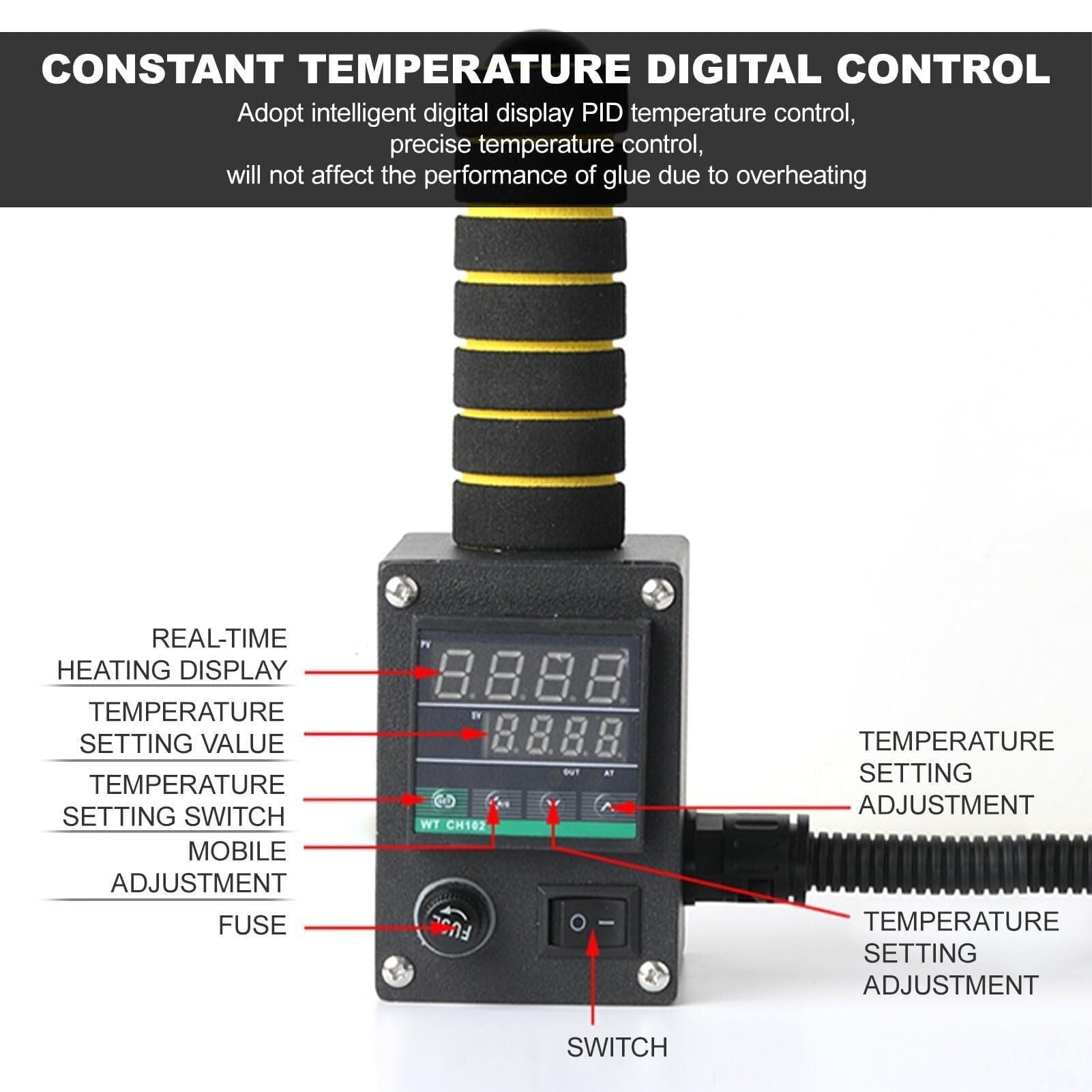 Dispenser a rullo per colla a caldo con controllo digitale della temperatura, design portatile a pressione manuale per applicazioni artigianali e riparazioni