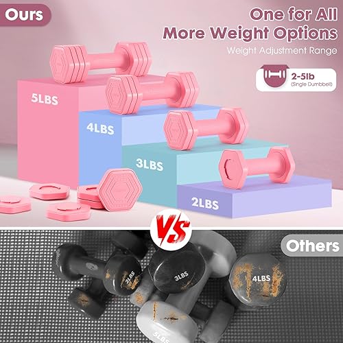 Miniatura 5 de Adjustable Dumbbell Set, 4 in 1 Free Weights Dumbbells Set for Women, Weights for Women at Home, 2lb 3lb 4lb 5lb with TPU Soft Rubber Handle for