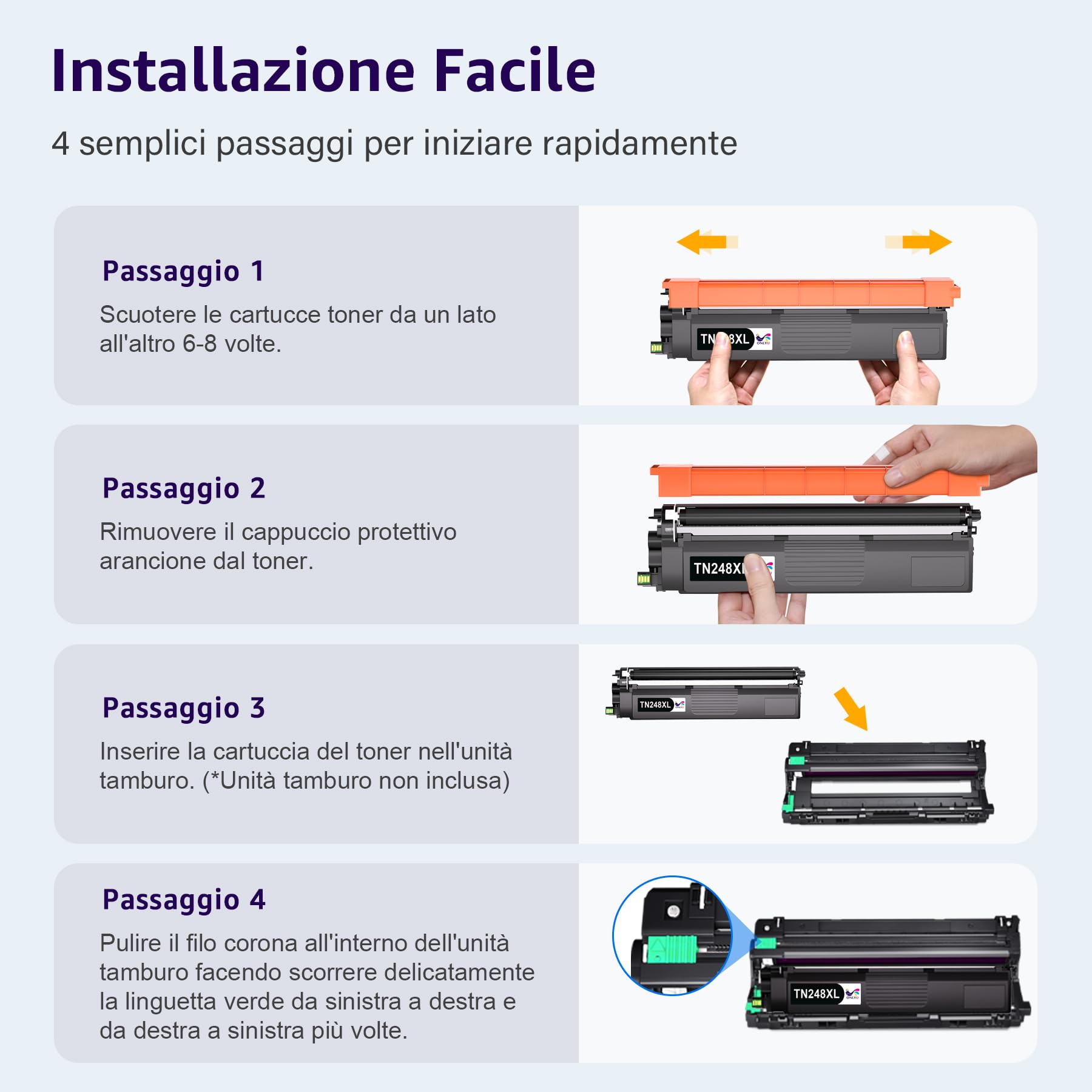 ONLYU TN248XL TN248 Compatibili per Brother TN248 TN-248 TN-248CMYK per Toner Brother MFC-L3740CDWE MFC L3740CDWE MFC-L3760CDW HL-L3240CDW DCP-L3560CDW DCP-L3520CDWE HL-L3220CWE MFC-L8390CDW