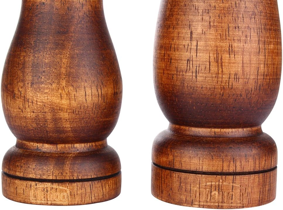 Dianoo 2pcs Wood Salt and Pepper Grinder Pepper Mill and Salt Shaker Set Wooden with Ceramic Core Women Body Shape 5 Inch and 8 Inch - Image 4