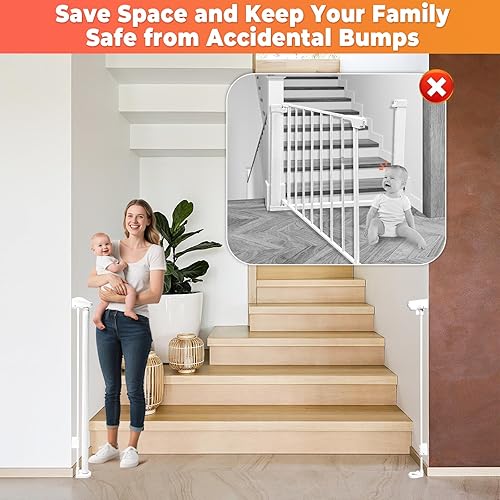 Miniatura 5 de Puertas de bebé retráctiles para escaleras, puerta de perro retráctil de 55" de ancho, puerta de seguridad para niños extra alta de 34" con varillas