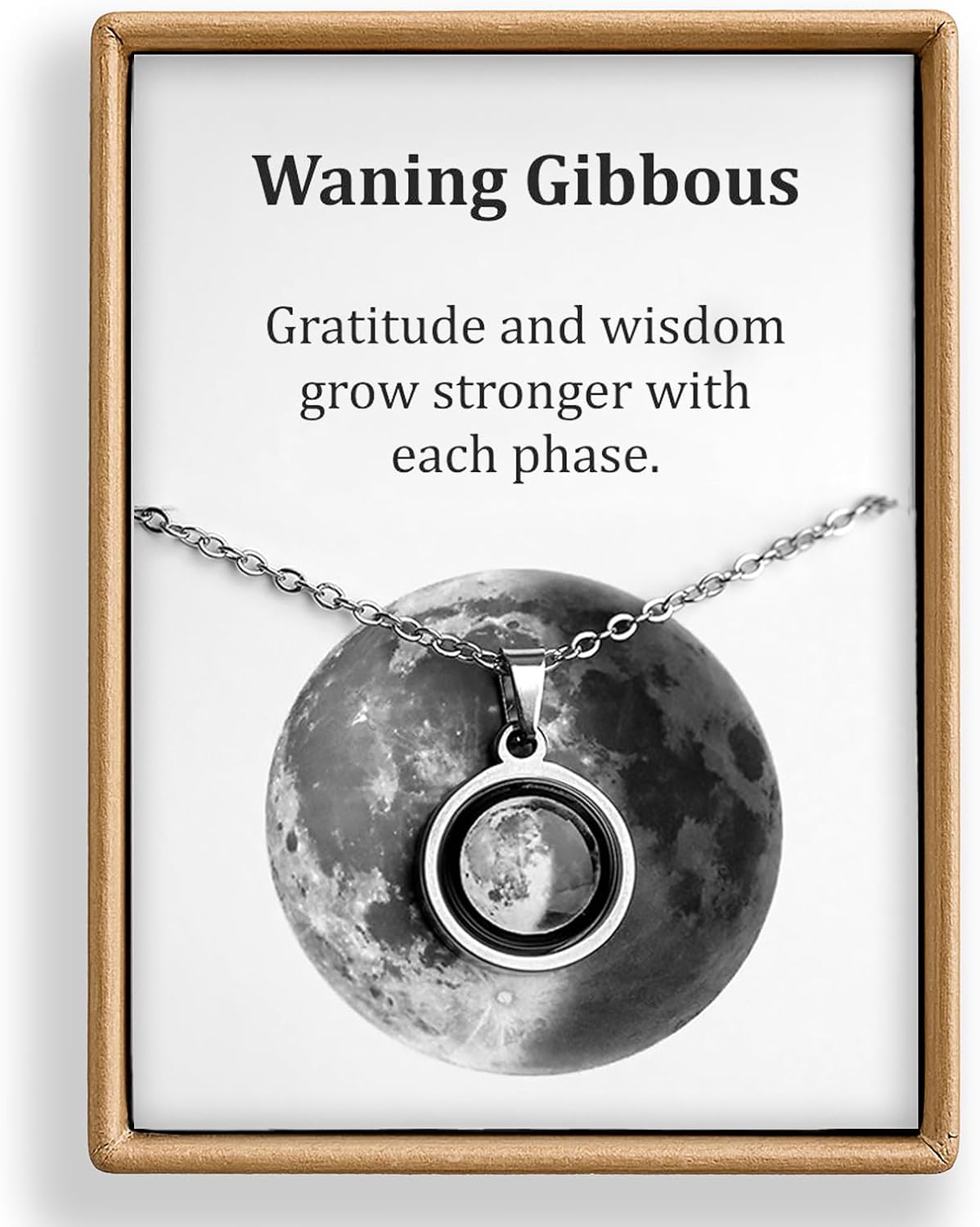 Any Moon Phase Necklace - Personalized Lunar Pendant with Gift Card and Adjustable Chain - Celestial Jewelry Birthday Gift for Her, Anniversary Gift for Women