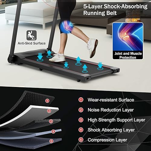 Miniatura 7 de GYMAX Caminadora plegable caminadora plegable de 225 HP con monitor LED 12 programas preestablecidos control de aplicación altavoz de dientes azules