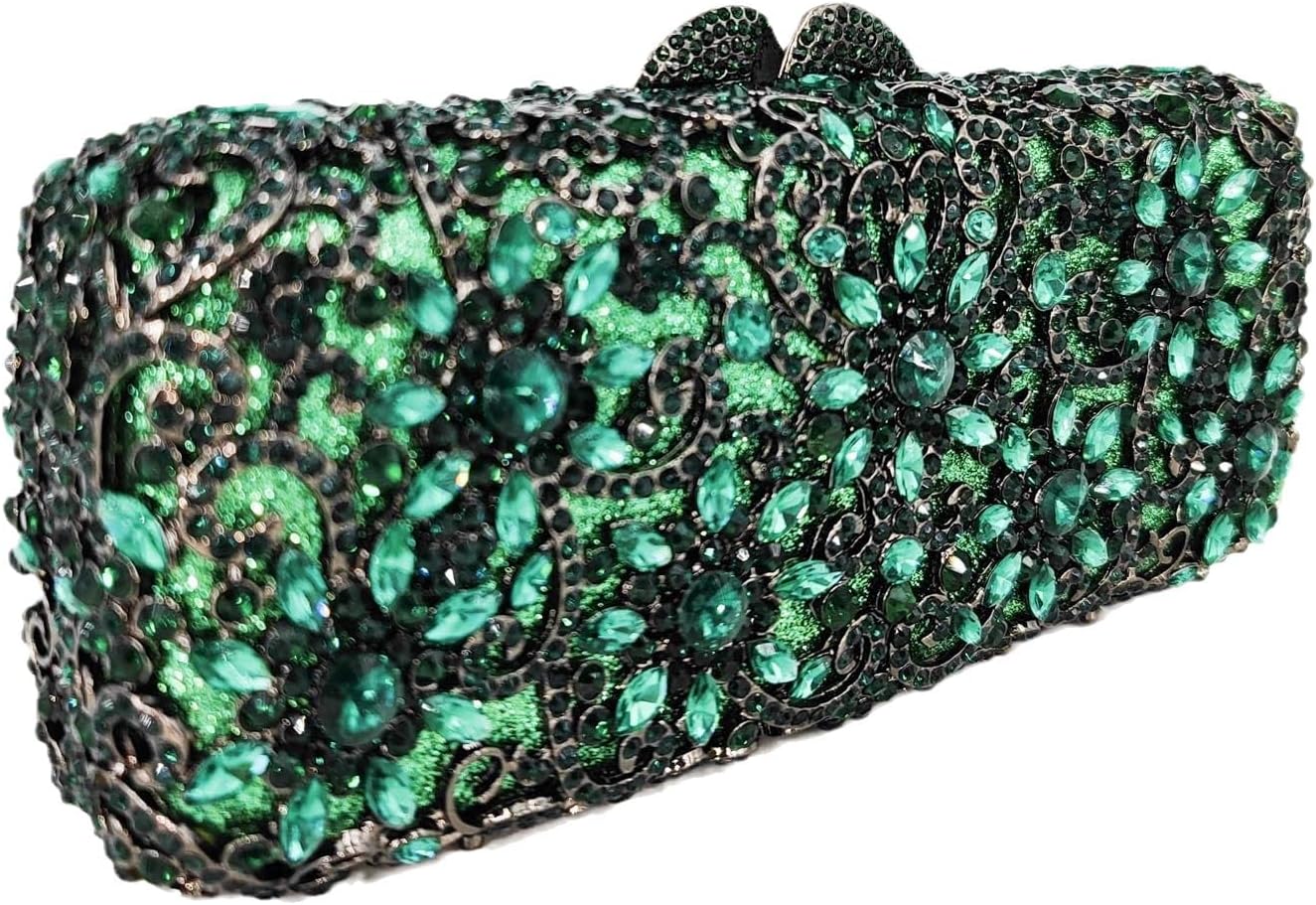 Boutique De FGG Bling Flower Crystal Clutch Evening Bags for Women Formal Party Rhinestone Clutch Purse Wedding Handbag,Mini