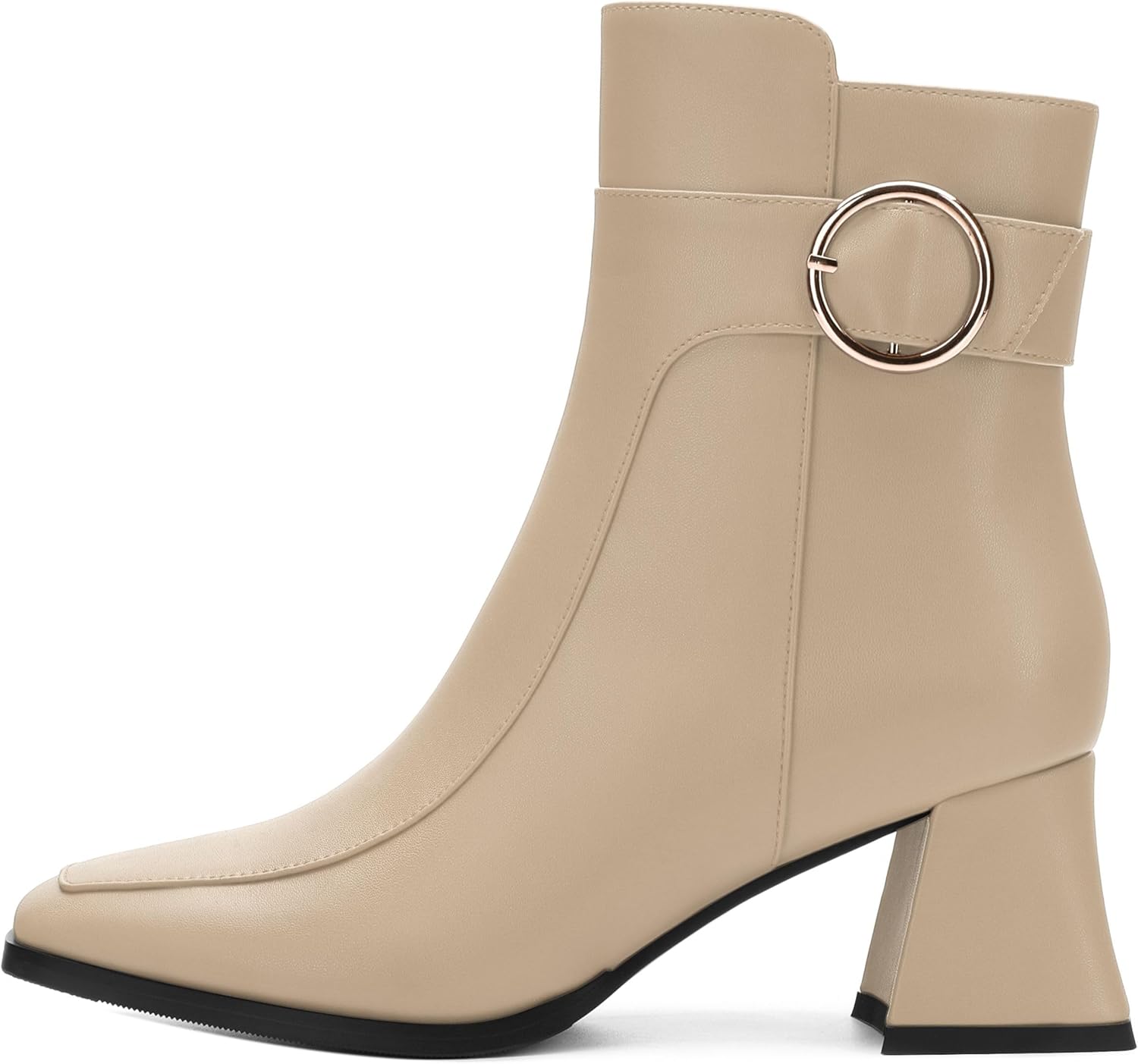 RLYGHWAO Women's Boots, Square Toe Short Boots with Side Zipper, Buckle Fashion Mid Chunky Heel Ankle boots for Women - Image 3