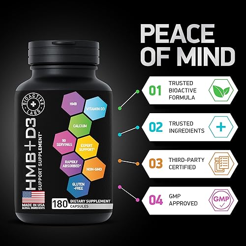 Miniatura 3 de Suplemento de HMB y vitamina D3  B-hidroxi b metilbutirato  1000 mg HMB suplementos con D3 y calcio  Fuerza y Recuperación, crecimiento muscular,