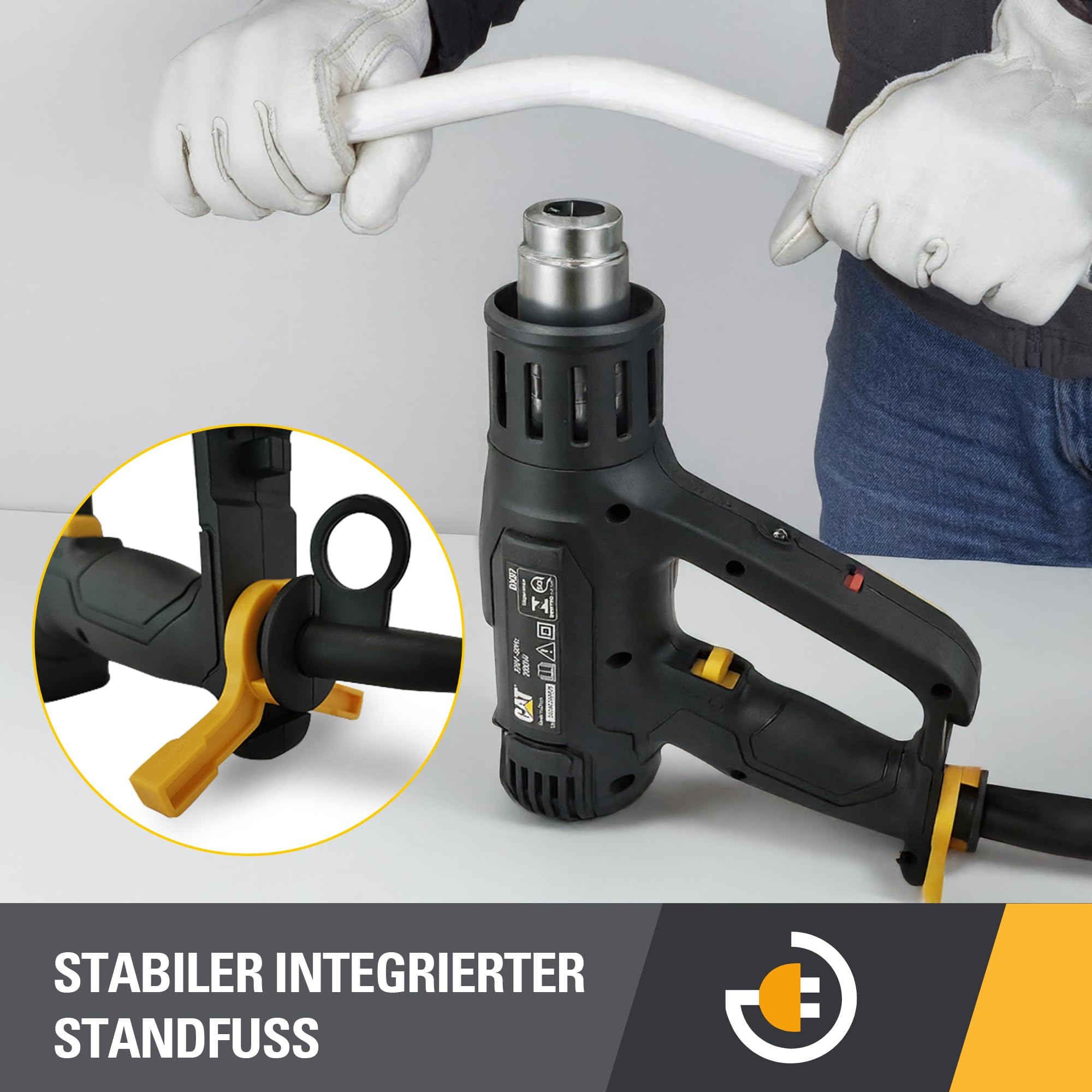 CAT DX87 Heißluftpistole 2000W, mit LCD-Anzeige, stufenlose Temperatureinstellung 50–600°C, 2 Luftstromstufen, LED-Licht, inkl. 5 Düsen & Schaber (für Profi-Anwendungen)