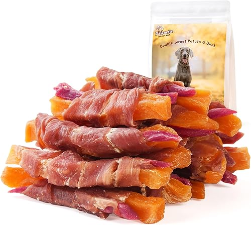 Miniatura 1 de Pawmate Golosinas de batata para perros envueltas en pato batata naranja y morada elimina las lágrimas con taurina bocadillos de entrenamiento