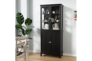ARTPOWER Tall Cabinet with Glass Doors for Refined Kitchen and Home Decor