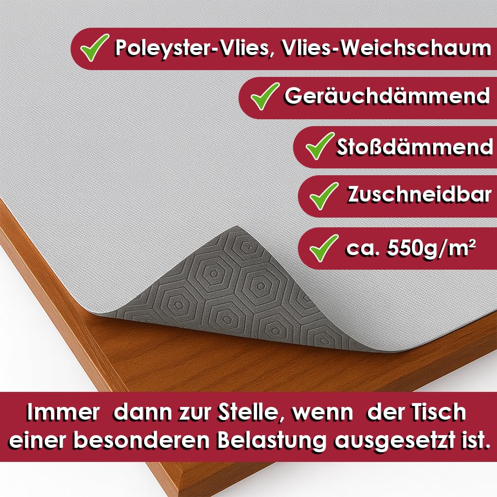 DecoHomeTextil Heimtextilmanufaktur Tischpolster Tischschoner Tischbelag Tischschutz Grau Rechteckig 140 x 400 cm Schutzbelag Schoner