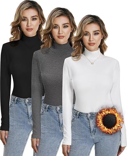 Dalavch Paquete de 2 o 3 camisas térmicas de manga larga con cuello de tortuga para mujer, con forro polar, cuello alto falso, suéter de capa base