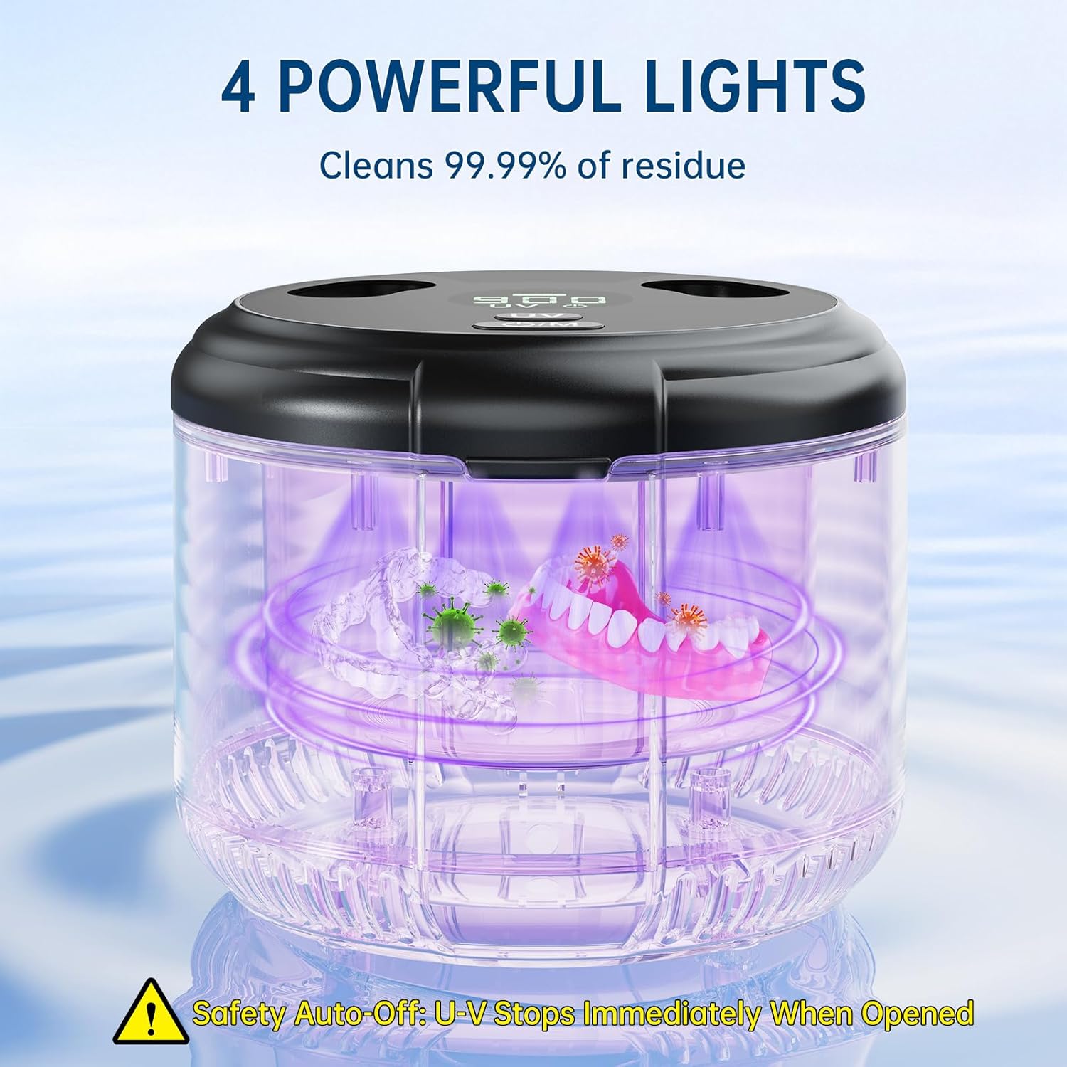 45kHz Ultrasonic Retainer Cleaner, Dental Cleaning Pod for Mouth Guard, Invisalign, Aligner, Night Guard, Braces, Toothbrush, Jewelry, Powerful Denture Cleaner Machine with Digital Timer (Black) - Image 4