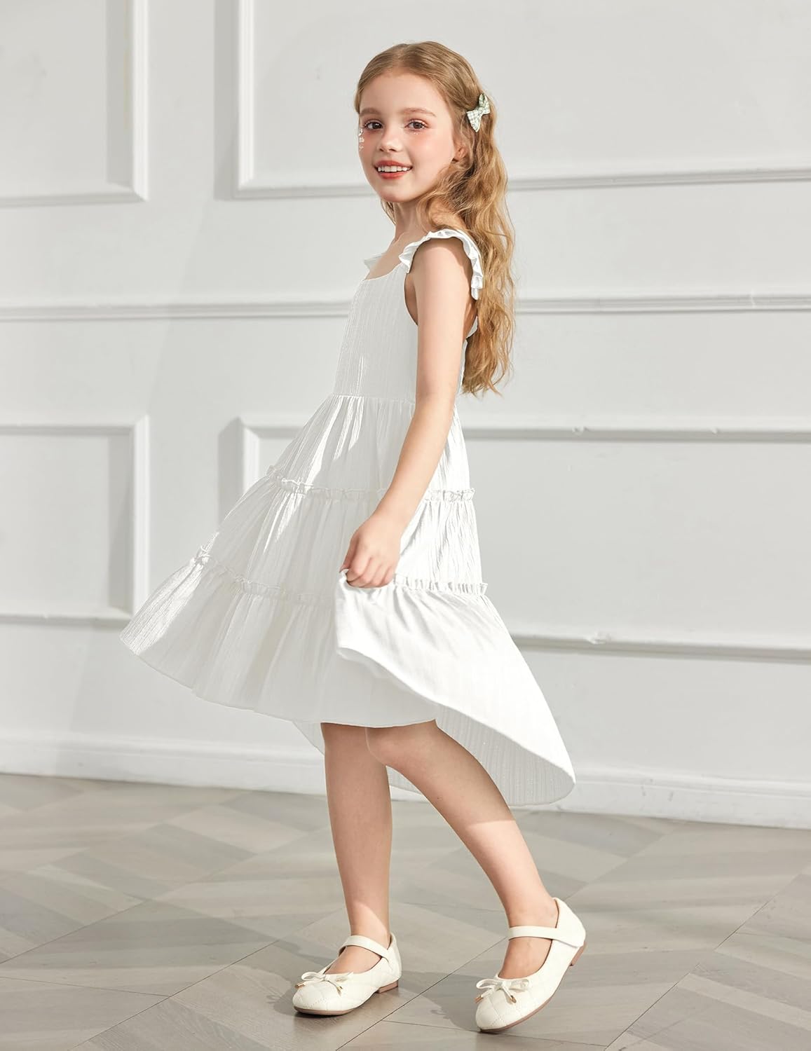 Arshiner Toddler Girls Dress Ruffle High-Low Hem Smocked Dresses Summer Beach Butterfly Sundress with Pocket - Image 6