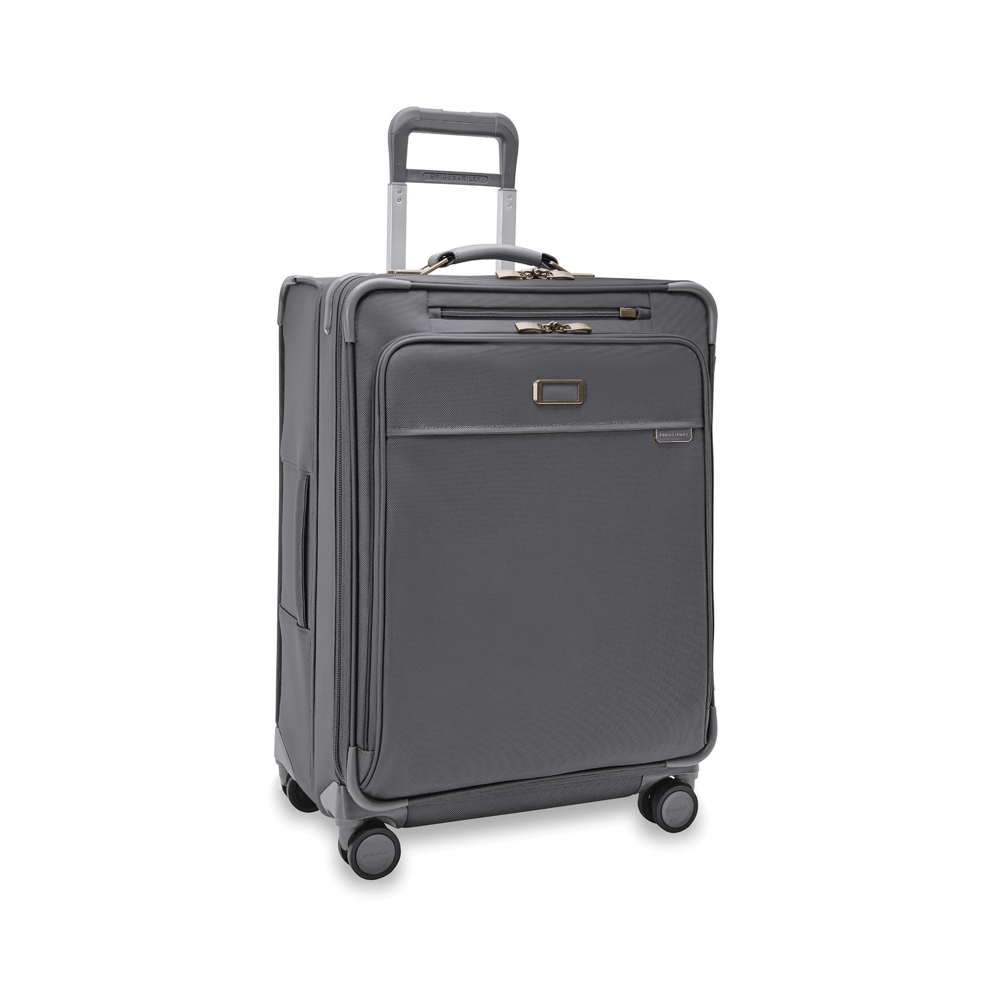 Briggs &amp; Riley 26" Medium Expandable Spinner - Checked Luggage for Travel, Suitcases with Wheels, Softside Rolling Bag for Men &amp; Women, Self-Repairing Zipper - Baseline Collection, Steel Gray