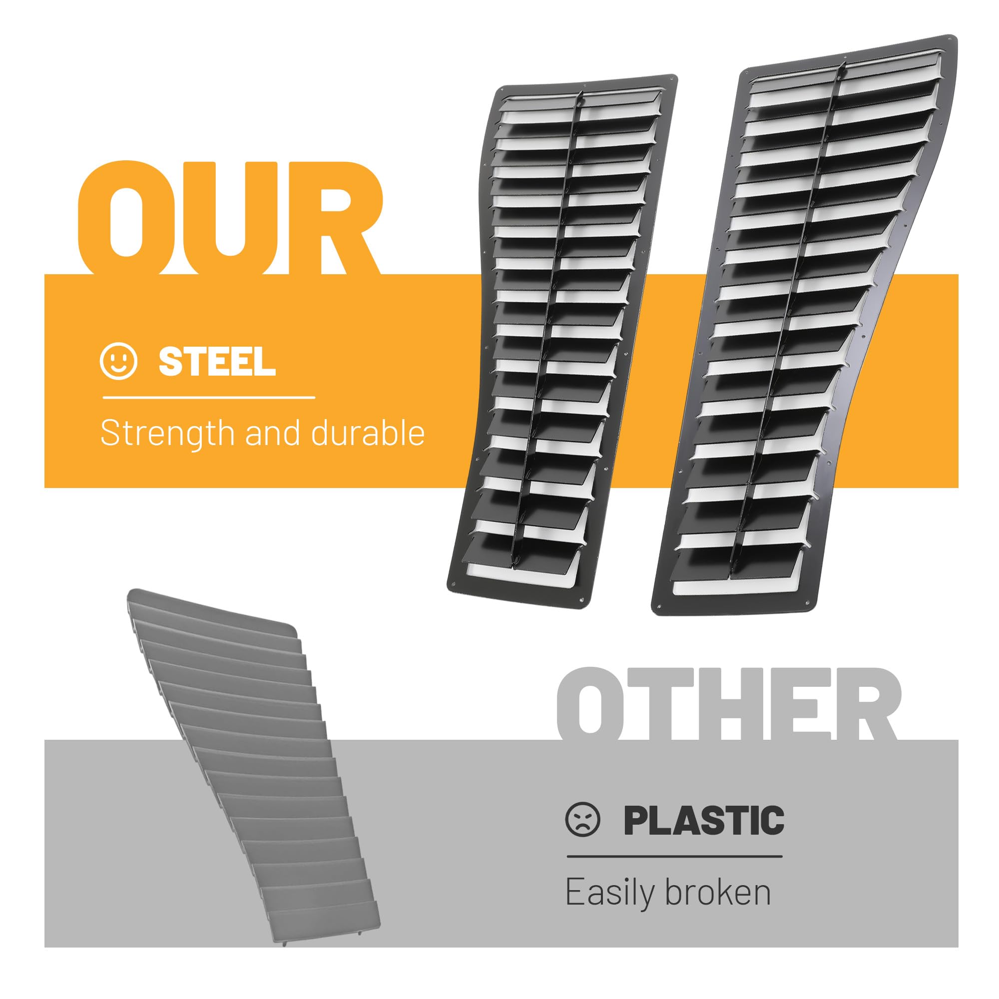 KUAFU Steel Hood Louver Compatible with 1985-1990 Chevy Chevrolet Camaro Z28 IROC-Z IROC Hood Louver Inserts Air Vent Powder Coated Steel Black