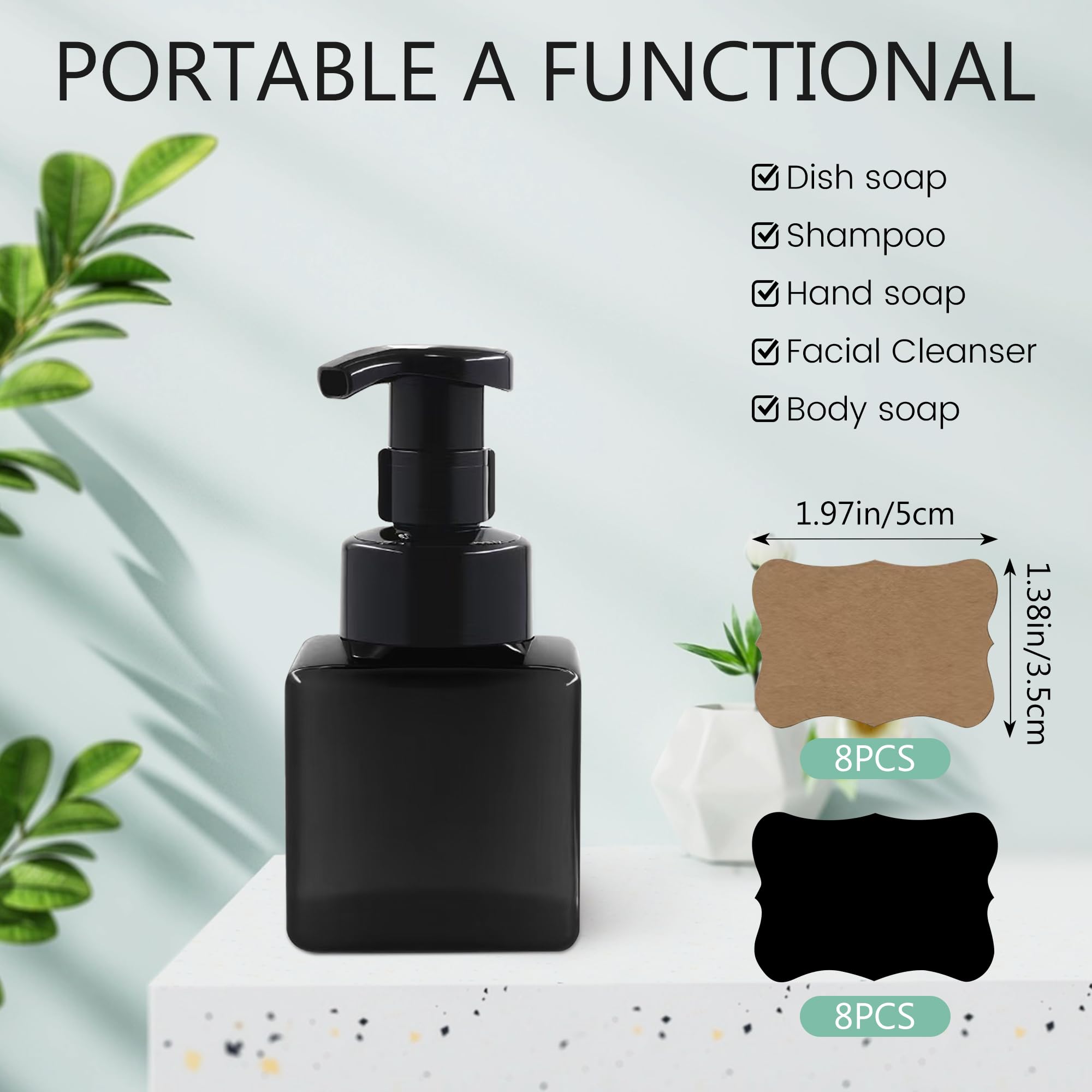 Confezione da 15 flaconi dispenser di sapone in schiuma da 250 ml, con pompa di chiusura a prova di perdite, contenitori vuoti ricaricabili per sapone per mani, shampoo, hotel, ristoranti, ufficio